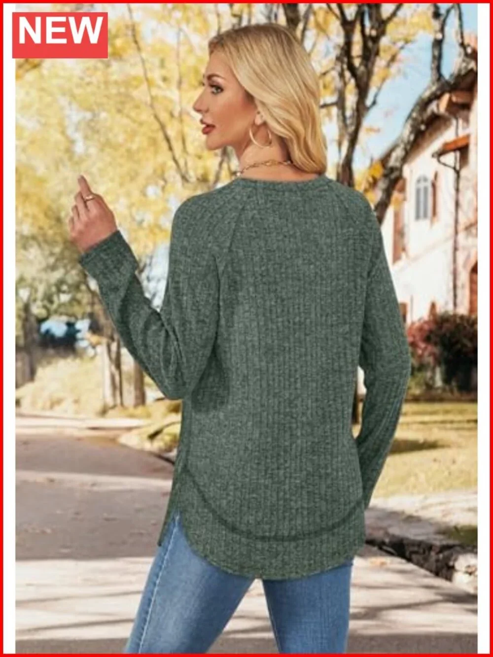 Womens Lightweight Ribbed Tunic High Low Hem Long Sleeve Top